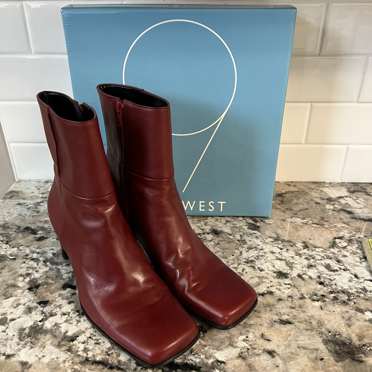 靴 00s real leather heel boots Vintage 90s 2000s knee high chunky square toe high heel