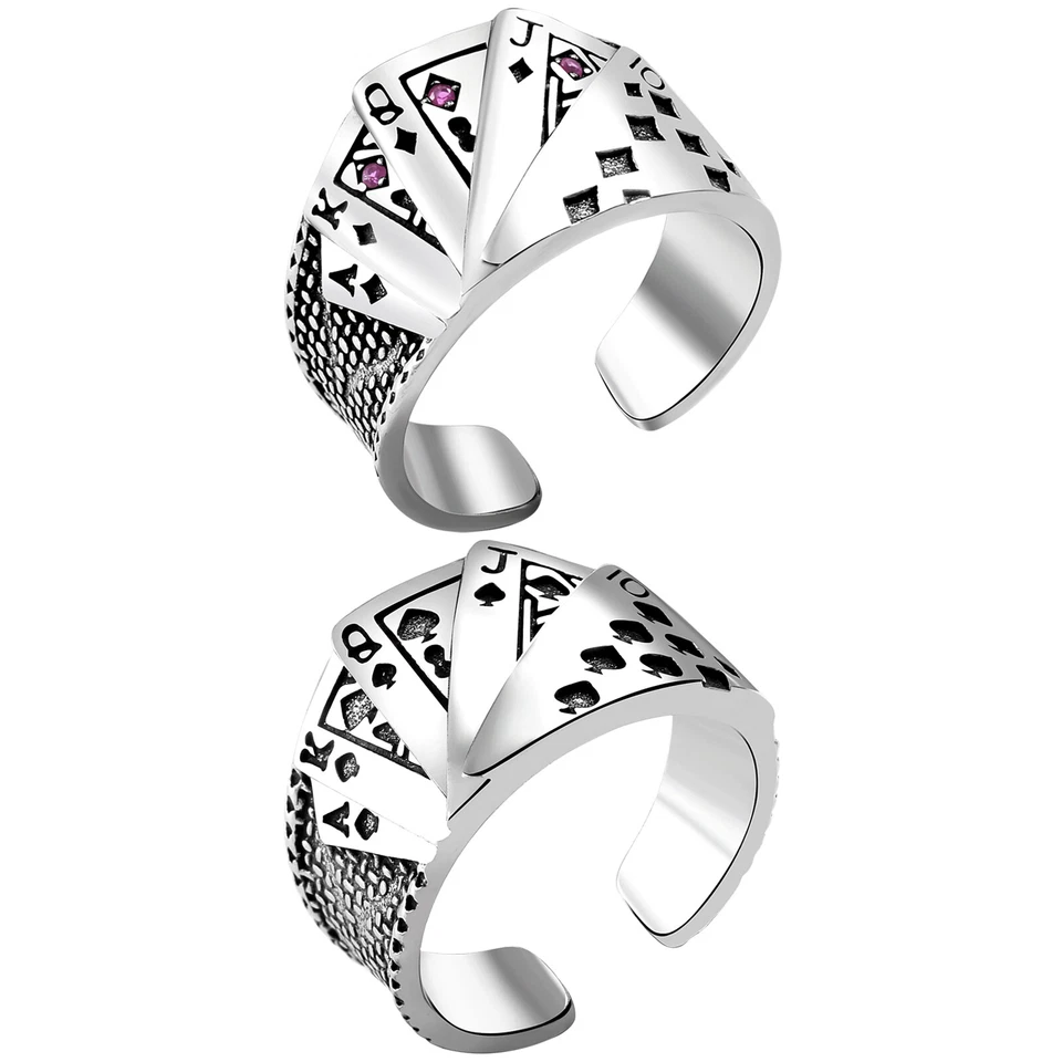 Anillo de cartas de póker de casino de motociclista para hombre punk banda de declaración de acero inoxidable talla 7-13 Foto 2 de 4