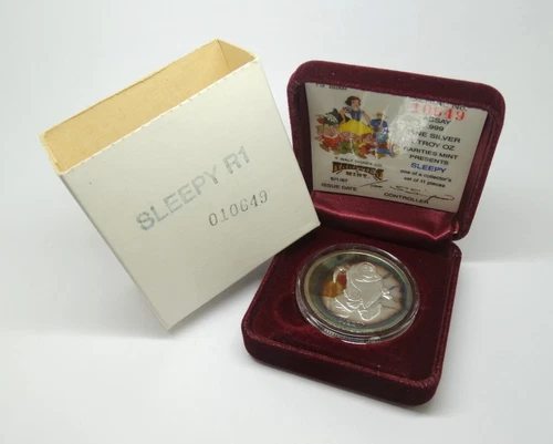 Rare DISNEY Snow White SLEEPY 50th Anniversary .999 Fine Proof 1oz Silver Medal