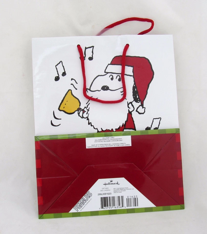 Hallmark Peanuts Snoopy Christmas Gift Bag Santa Dog w/ Bell Music Notes Holiday - Image 4 of 4