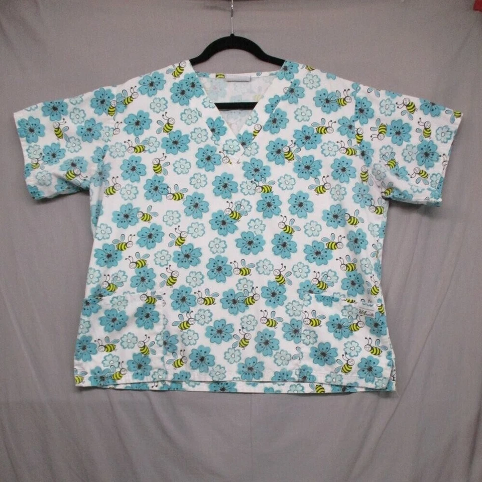 Blusa Médica UA Bumble Bee Flor Blanca y Azul Mujer Talla L Foto 2 de 4