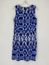 AB Studio Blue White Pattern Sleeveless Fit & Flare Dress Women’s Size Medium