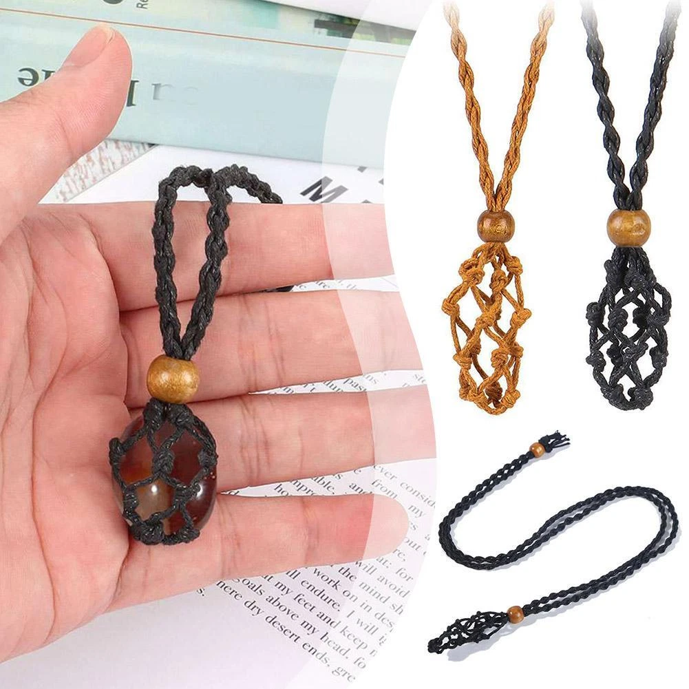 Empty Crystal Stone Holder Woven Necklace Ropes Cord Pendant Net