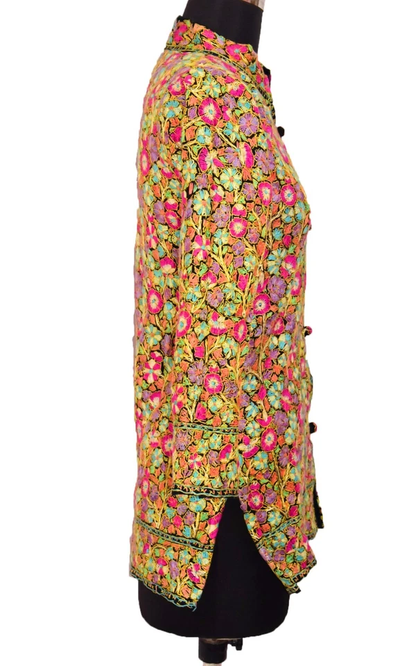 Antique Kashmir Pure Handmade Embroidery Pashmina Jacket Vintage Jamewad Coat - Image 2 of 4
