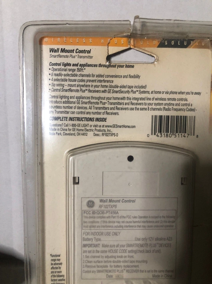 GE SmartHome Wall Mount Control, Indoor Transmitter Missing Double Sided Tape  - Image 4 of 4