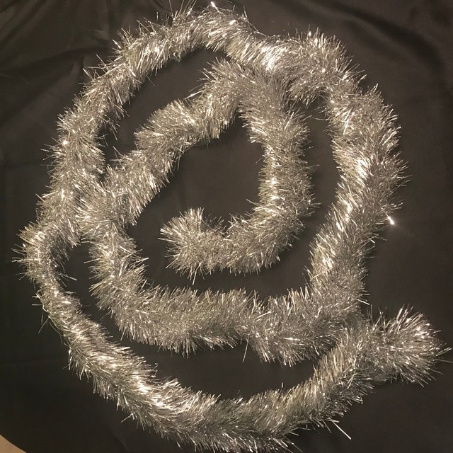 Vintage Silver Tinsel Christmas Tree Garland 10' Long x 3" Wide 1960s