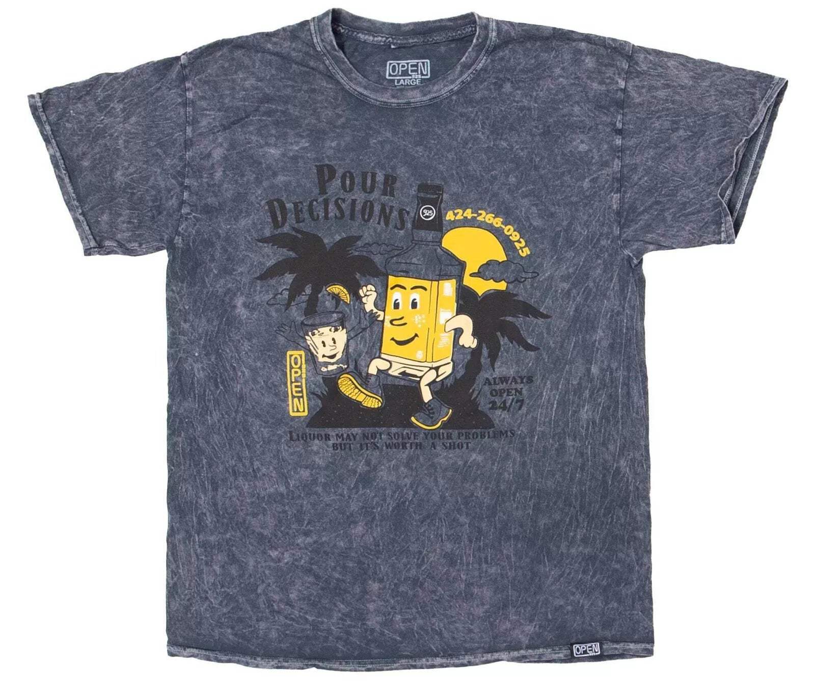 Открытая мужская футболка 925 Pour Decisions Tee Серая с эффектом стирки Унисекс 3890₽