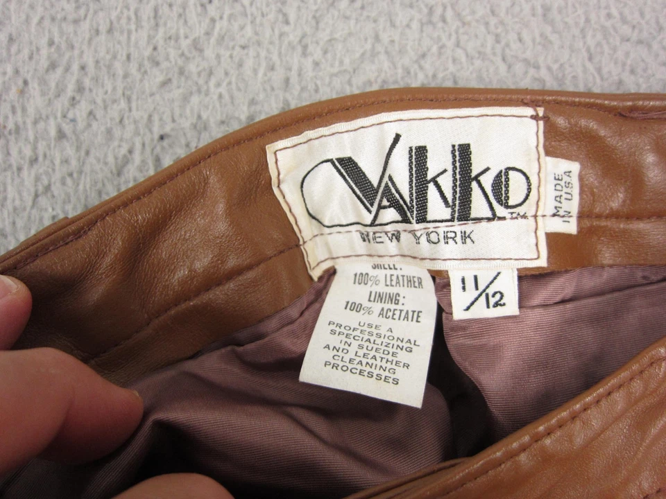 Pantalones de cuero vintage Vakko para mujer 11/12 marrón hechos en EE. UU. discoteca años 70 80 damas Foto 4 de 4