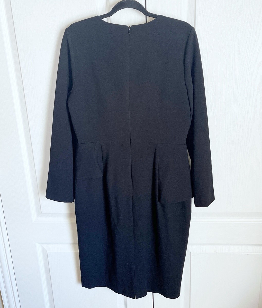 black halo peplum dress NWT Black Halo Jacquelyn Black Sheath Peplum Detail Long Sleeve Dress Size  12