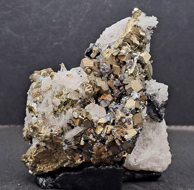 Pyrite, Rock Crystal, Calcite, Galena, 7x7x5cm, Trepca #166