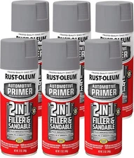 12 OZ AUTO PAINT SPRAY 2 In 1 Filler Sandable Primer Gray Rust Preventer 6 Pack
