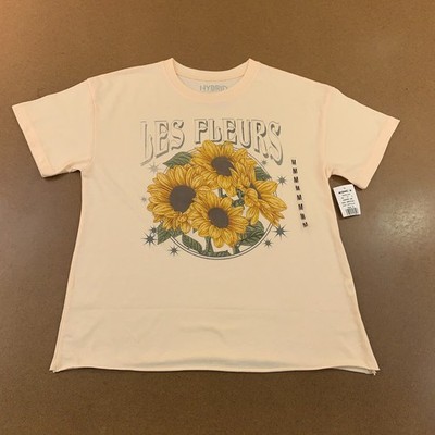 Hybrid Apparel Juniors Medium Sand Awake Les Fleurs Sunflowers Graphic Tee NWT
