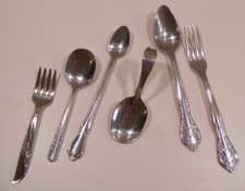 6 Baby Spoons  Fork -Teddy Bear Design- Oneidacraft Deluxe- Rogers LILAC TIME