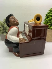Clay Art Rag Time Piano Player Stone Lite Clay Ceramic Cookie Jar Hand Painted