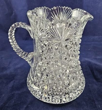 American Brilliant Period Cut Glass Pitcher Sawtooth Rim 6 3/4"