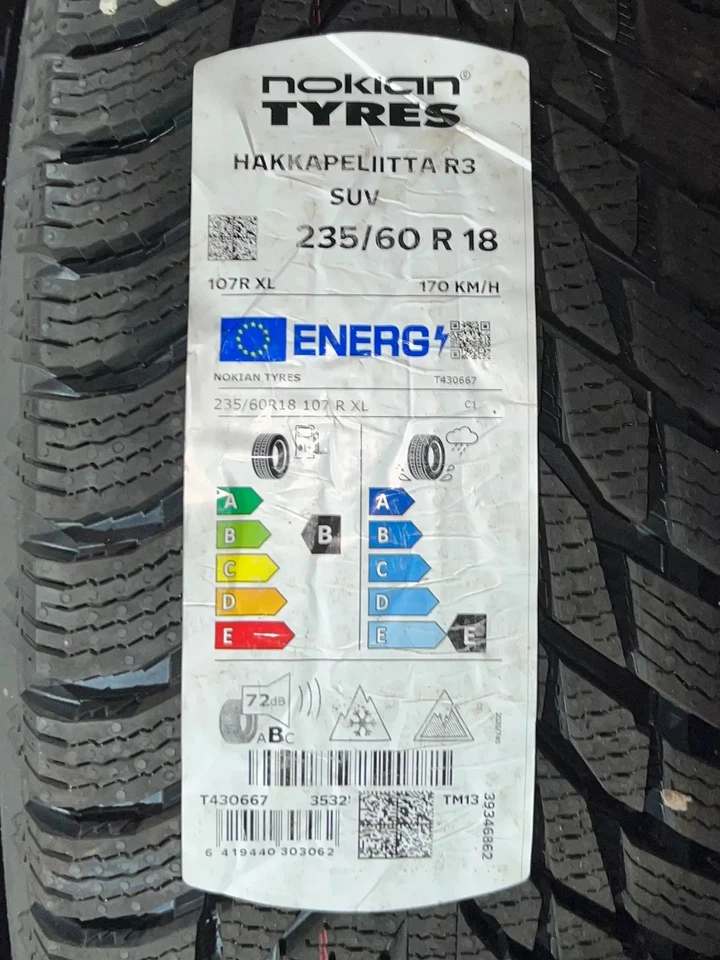 4x Winterreifen 235/60 R18 107R XL Nokian Hakkapeliitta R3 SUV DOT2021 9mm - Bild 2 von 4