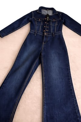 Fashion Nova Blue Denim Collared Button Front Wide-Leg Jumpsuit XL