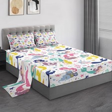 Full Size Bed Sheet Sets, Colorful Mermaid Princess 4 Pcs Bedding Sets for an...