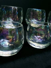 MCM West Virginia Glass Iridescent Luster Roly Poly Glass Set Of 8