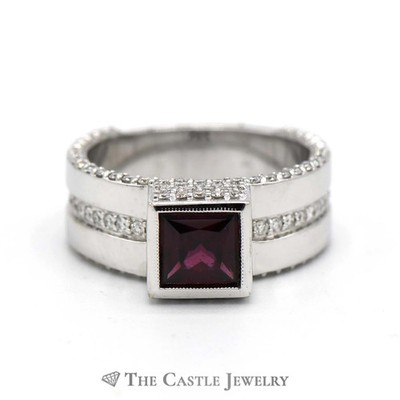 Demeter Designer Ring Rhodolith Granat & 3/4cttw Diamant Akzente, 14K Weißgold