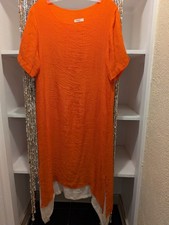 ANSELF Orange White Layered Short Sleeve Lightweight Woven Maxi Dress L