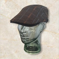 Fashionable Cotton Flat Cap. Dark Brown/blue Mix Adjustable Size M/L