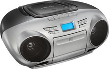 Insignia- AM/FM Radio Portable CD Boombox with Bluetooth-Silver/Black ns-bbbt20.