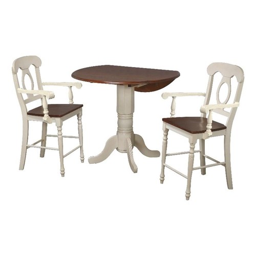 Sunset Trading Andrews 3Pc 42" Round Drop Leaf Pub Table Set White/Brown Wood - Picture 2 of 7