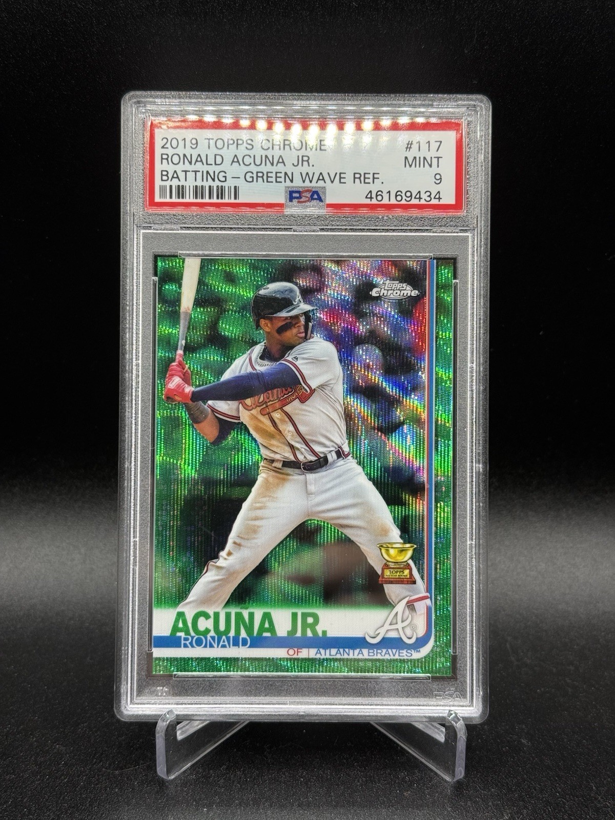 2019 Topps Chrome - #117 Ronald Acuna Jr - Green Wave Refractor - #/99 - PSA 9