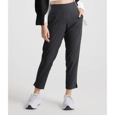 Quince Performance Tech Ankle Pant Black Ribbed Waist Side Slit Womens L