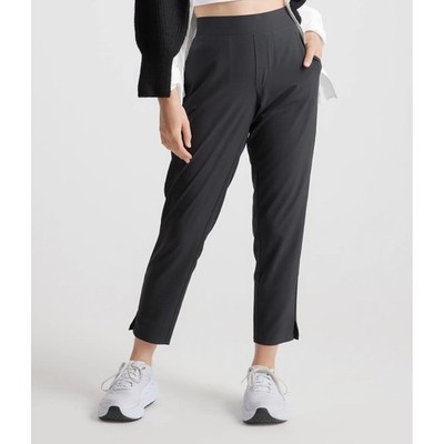 Quince Performance Tech Ankle Pant Black Ribbed Waist Side Slit Womens L