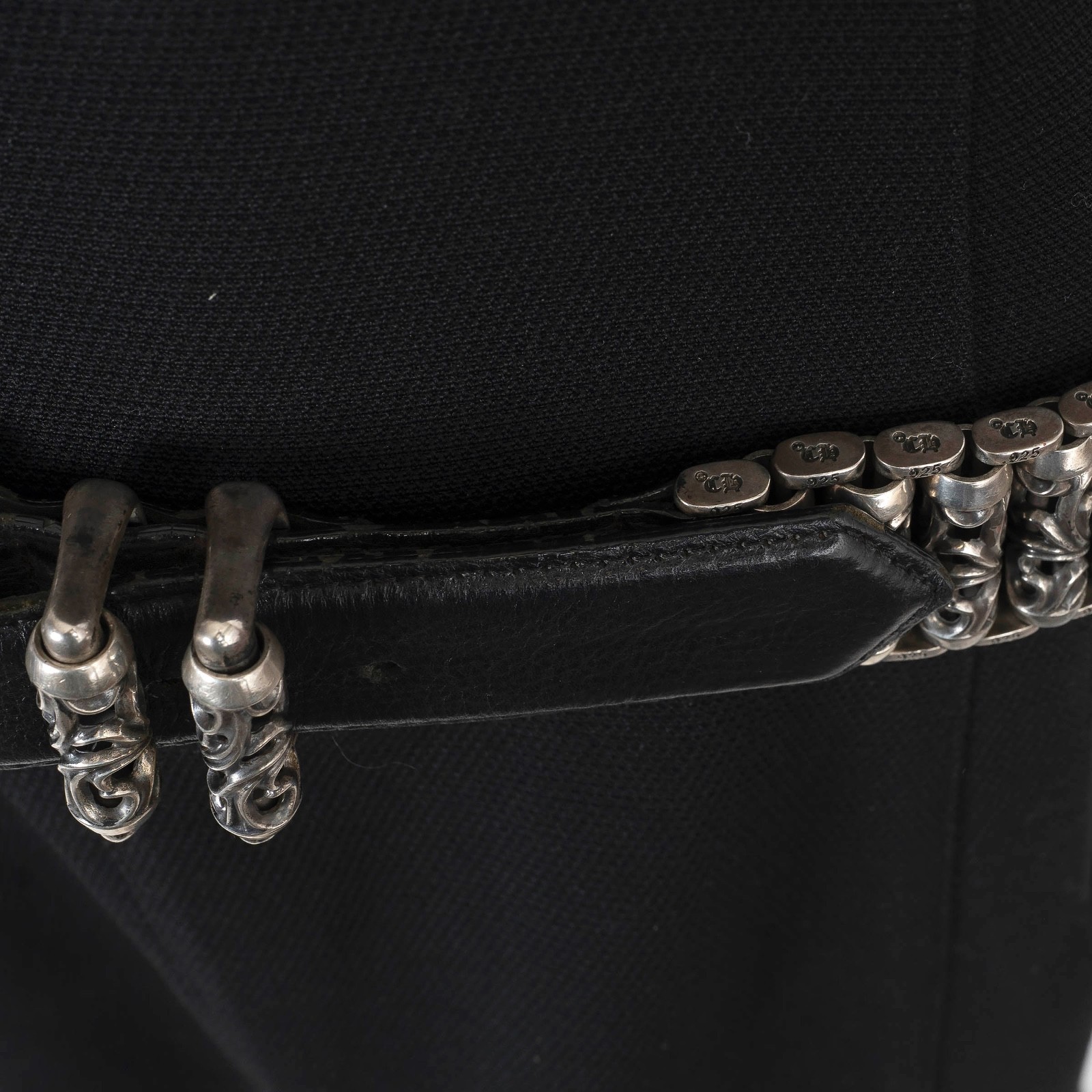 73065 auth CHROME HEARTS black leather STERLING SILVER CELTIC ROLLER Belt 34 image 6