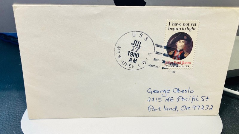 1980 ship cancel  on cover of oiler USS Milwaukee (AOR-2)