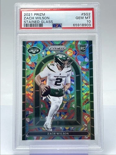 ZACH WILSON 2021 PANINI PRIZM STAINED GLASS ROOKIE SSP RC PSA 10 Q5159