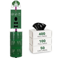 Dog Waste Station Dog Poop Trash Can w/ 400 Roll Bags 100 Pull Bags 50 Can Liner