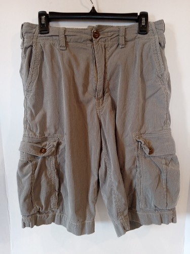 American Eagle Cargo Shorts Men 40 Gray Hickory Striped 100% Cotton Pockets Long
