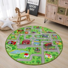 Kinder Spielmatte rund 120cm rutschfest waschbar Stadtverkehr Spielteppich