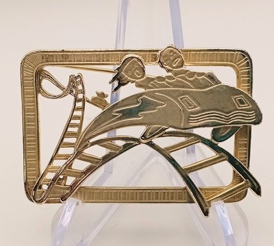 Vintage AJC Gold Tone Roller Coaster Brooch Pin Amusement Park Theme Novelty