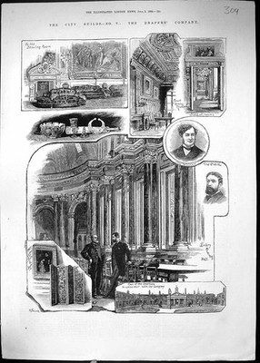 Antiker alter Druck 1884 Stadtzündung Drapierer Firma Meister Schreiber Salon