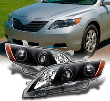 - Fits 2007-2009 Toyota Camry Sedan Halogen Type Projector Headlights Black He