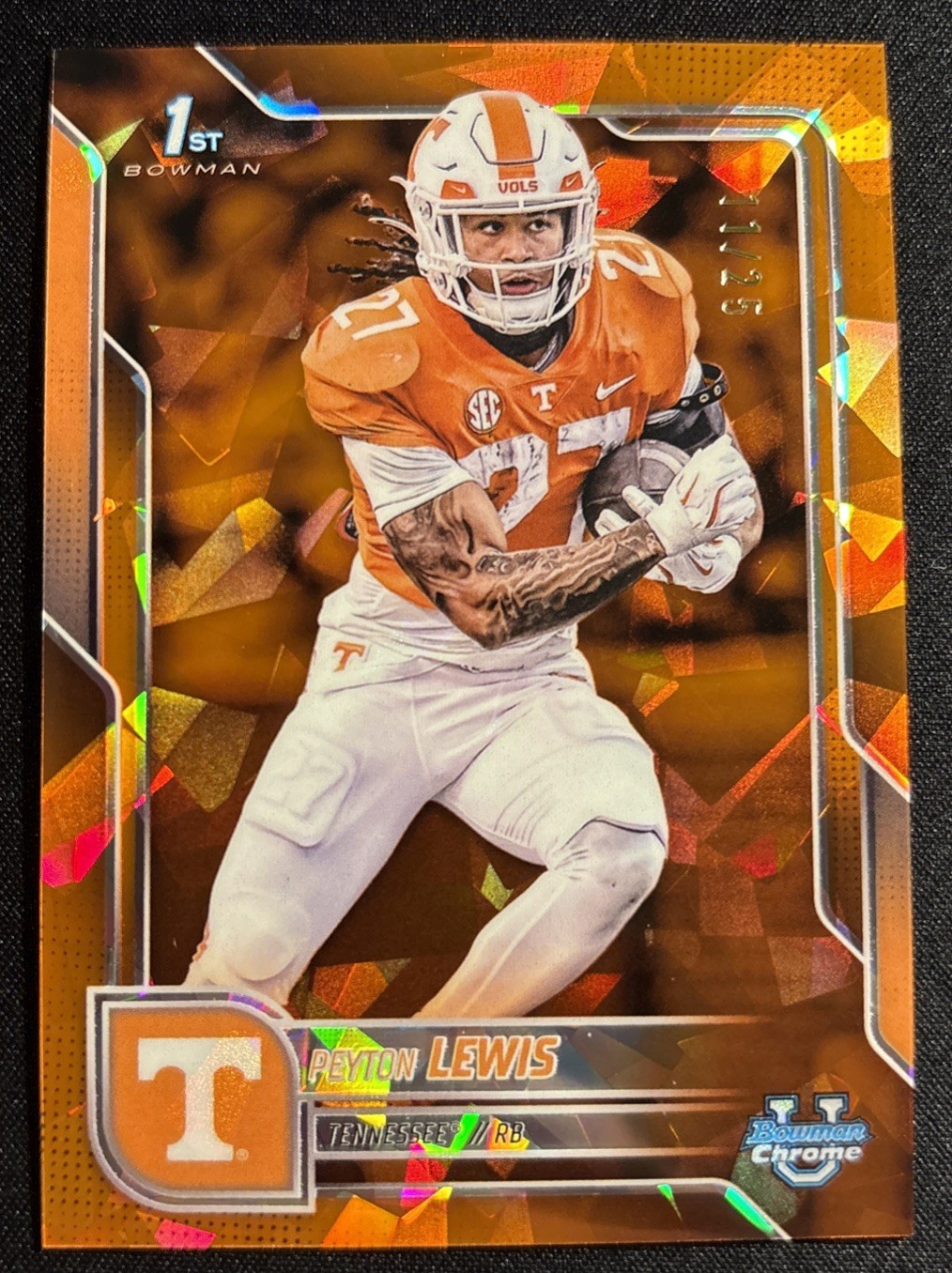 Peyton Lewis Orange Refractor /25 2025 Bowman University Chrome Sapphire #97