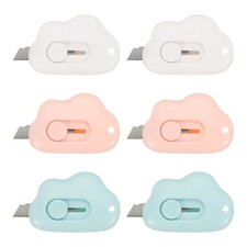 6 Pcs Cloud Shaped Retractable Box Cutters, Pink/Blue/White 2.4x1.5Inch 