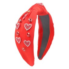 Red Love Heart Jeweled Rhinestone Valentine's Day Knotted Headband