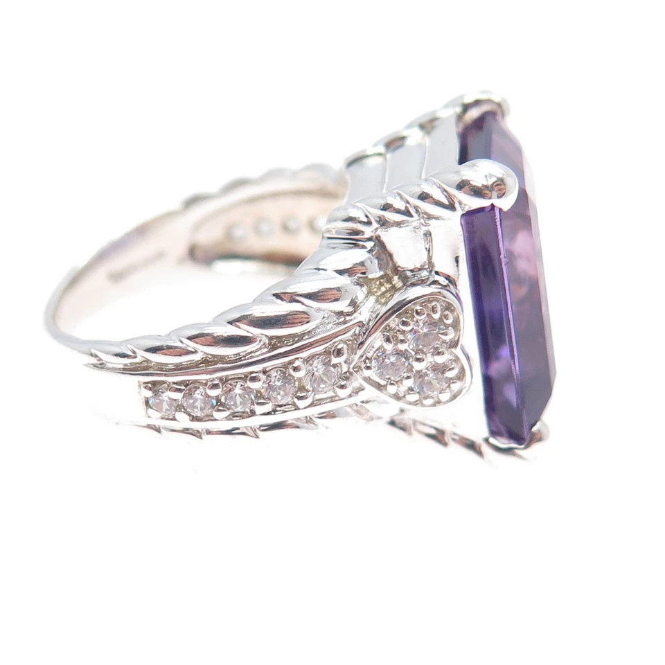 Anillo JUDITH RIPKA 925 Plata de Ley Real Corte Esmeralda Amatista y C Z Talla 6.25 Foto 4 de 4