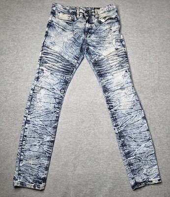 SP Essentials Men s Skinny Jeans 32x32 Moto Biker Style   Acid Wash