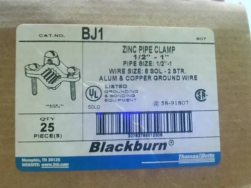 Thomas & Betts BJ1 (25 Pcs) Zinc Pipe Clamp 1/2"-1" Alum & Copp-New In Box