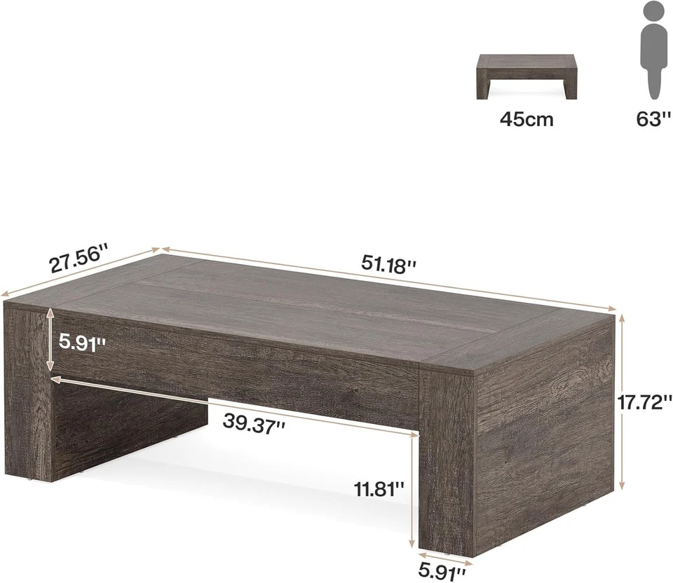 Mesa de centro rectangular de 51 pulgadas, mesa de centro con acento de granja para sala de estar Foto 2 de 4