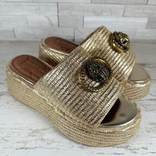 Kurt Geiger Sandals Golden Raffia Chelsea Chunky Flatforms Metallic New Size 38