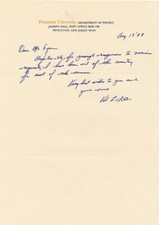 Val Fitch-Handwritten Note on Princeton University Letterhead (Nobel Prize 1964)