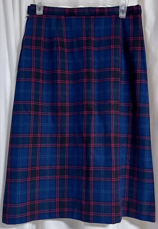 Falda Pendleton Vintage de Lana a Cuadros, Recta Azul Marino y Rojo Talla 12 Foto 2 de 4